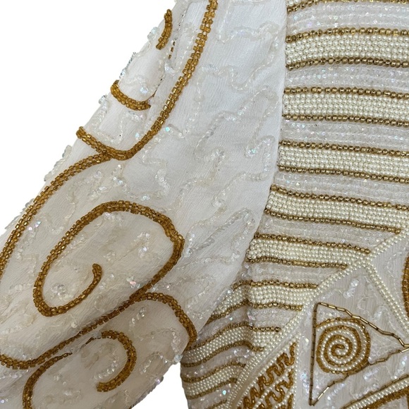 Rare Vintage Judith Ann Beaded Duster Jacket Ivory Gold Open Front Coat Size Med - Picture 4 of 11